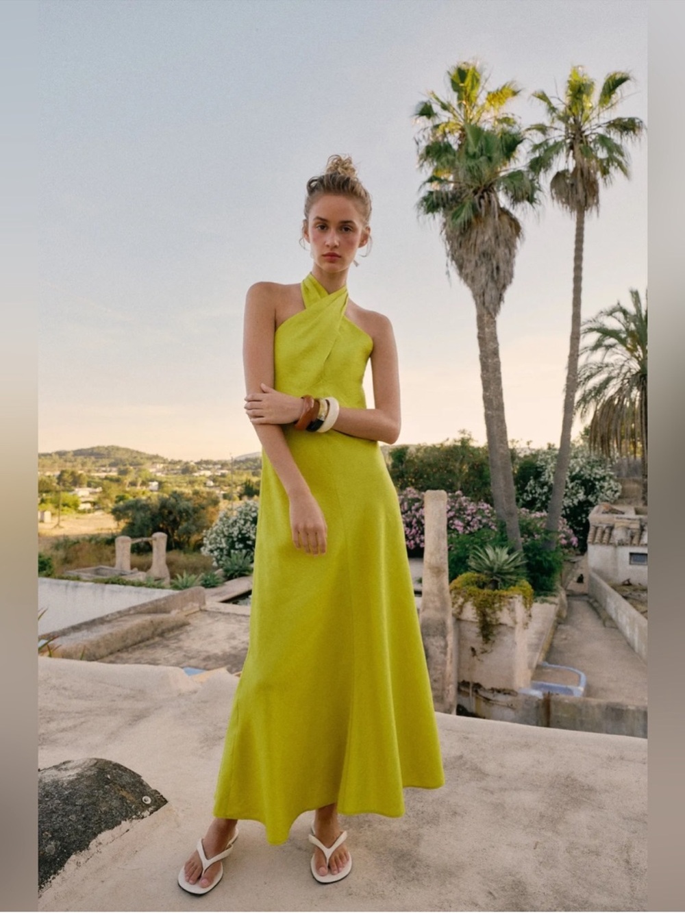 Zara Lime Green Halter Maxi Dress S